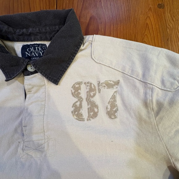 Old Navy Rugby Shirt Mens Large Beige Long Sleeve Heavy Cotton Henley Casual - Picture 2 of 10